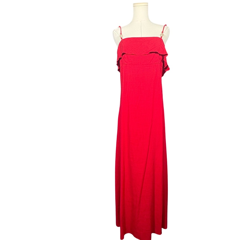 Abel The Label Raspberry Red Linen Blend Ruffle Maxi Dress Size Medium